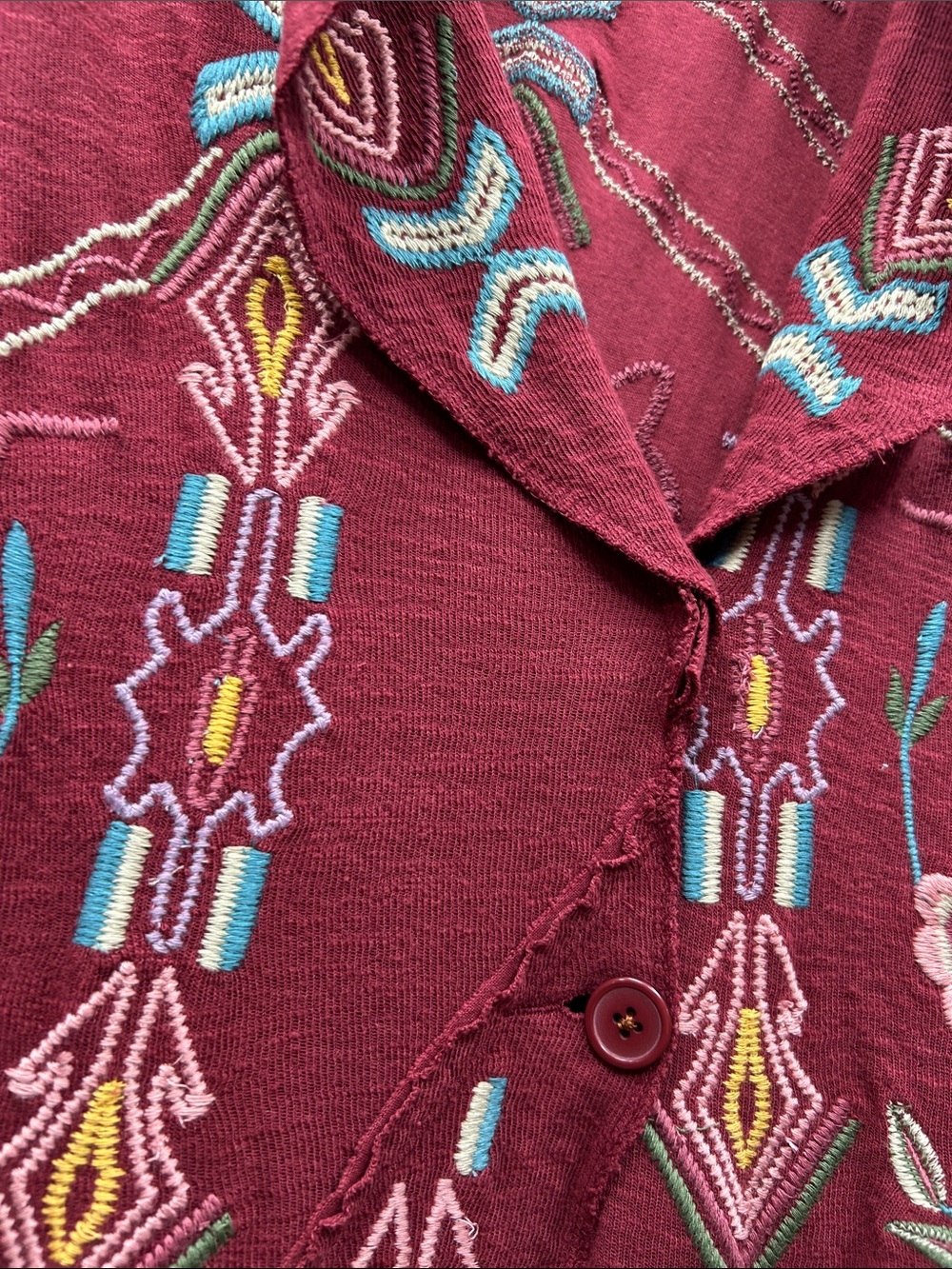 Coldwater Creek Burgundy Oversized Floral Embroidered Cardigan - Picture 7 of 14